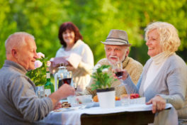 Senioren beim Geburtstag feiern im Garten