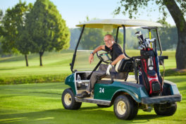 Mature man sitting in a golfcart