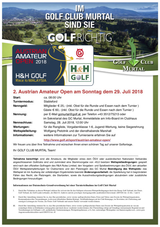 Ausschreibung 2. Austrian Amateur Open 2018