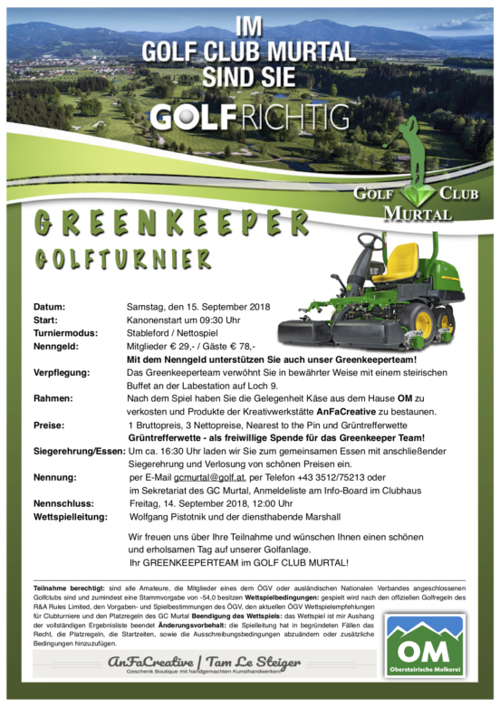 Ausschreibung Greenkeeper Golfturnier 2018