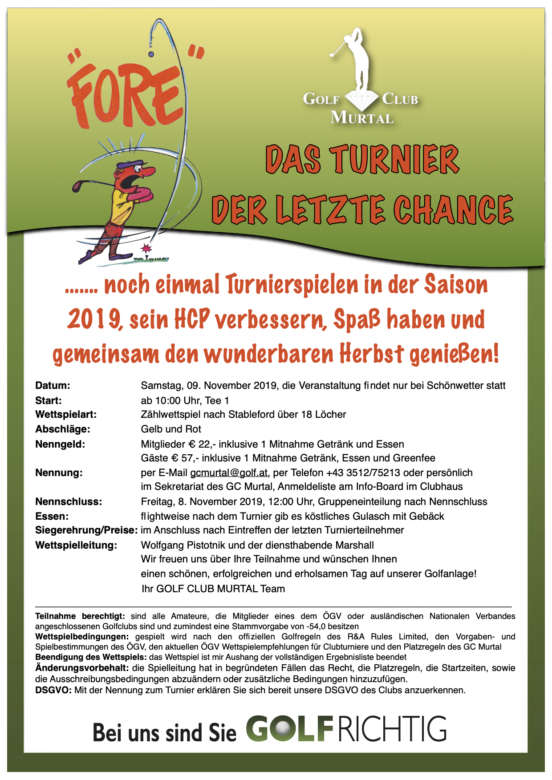 Ausschreibung Turnier der letzten Chance 2019