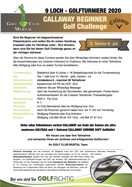 Ausschreibung Callaway Beginner Golf Challenge 2020-2