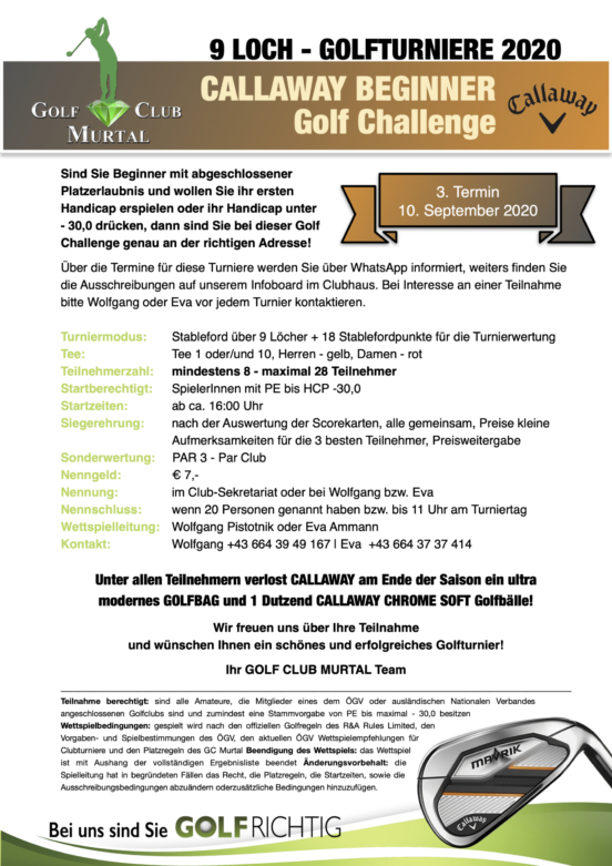 Ausschreibung Callaway Beginner Golf Challenge 2020-3