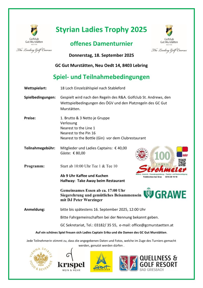 Styrian Ladies Trophy 2025 Ausschreibung